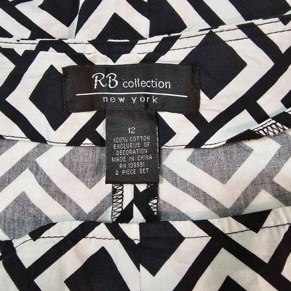 VTG RB Womens Sz 12 Monochrome Geometric Retro Midi Skirt Sustainable Cotton - Picture 2 of 9